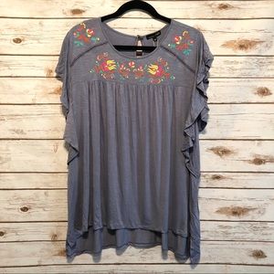 NWT RXB embroidered floral ruffle top